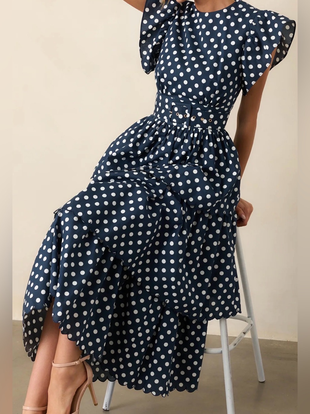 Prosperina Chelsea Navy Polka Dot Cotton Maxi Dress Nwt Size Xs